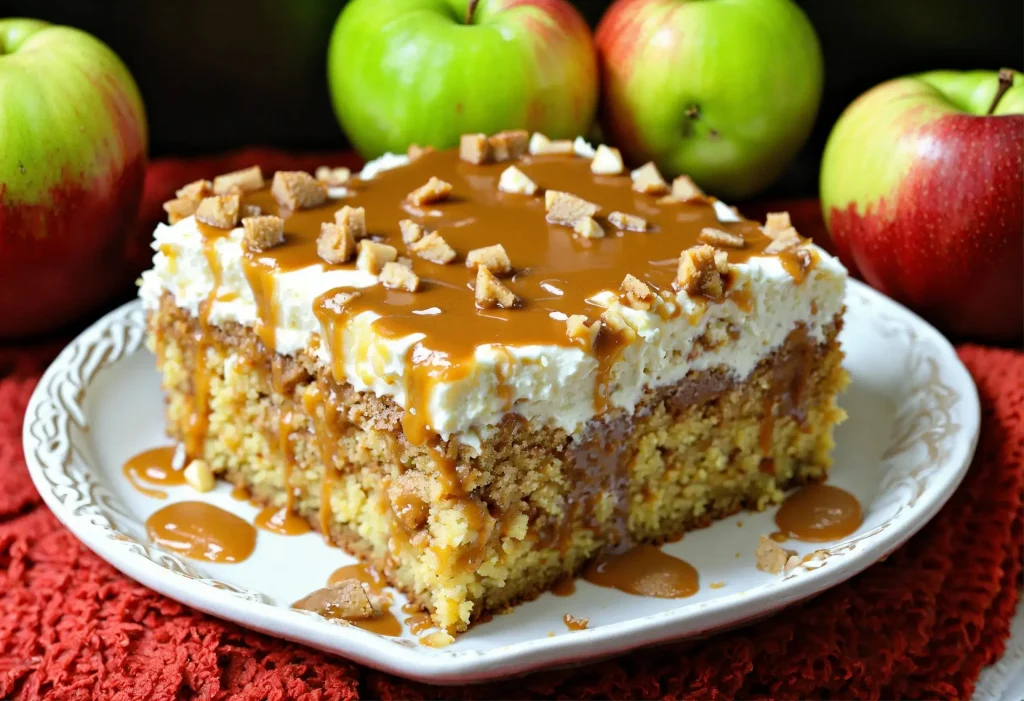 Discover the delightful Caramel Apple Poke Cake, a perfect blend of tangy apples and sweet caramel. Easy to make, perfect for any occasion!
